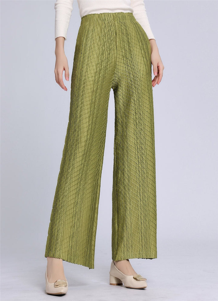 CALORA_ Hoge taille geplooide wijde broek