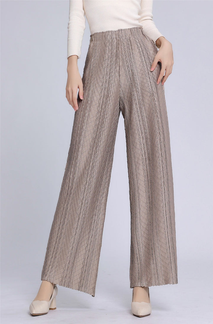 CALORA_ Hoge taille geplooide wijde broek