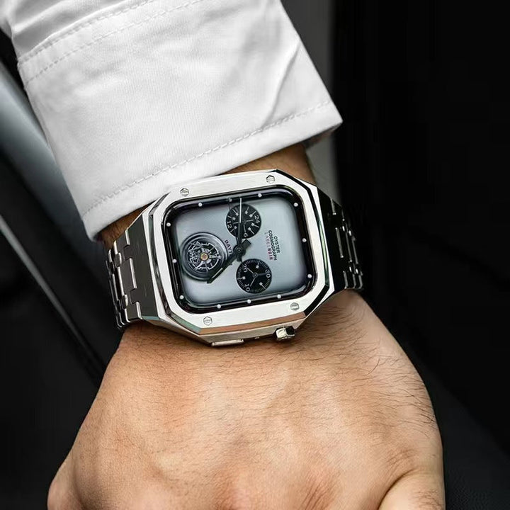 CALORA_ Hublis - S7821z Roestvrijstalen Band en Behuizing Retrofitset voor Apple Watch