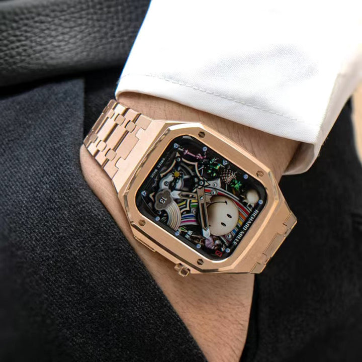 CALORA_ Hublis - S7821z Roestvrijstalen Band en Behuizing Retrofitset voor Apple Watch