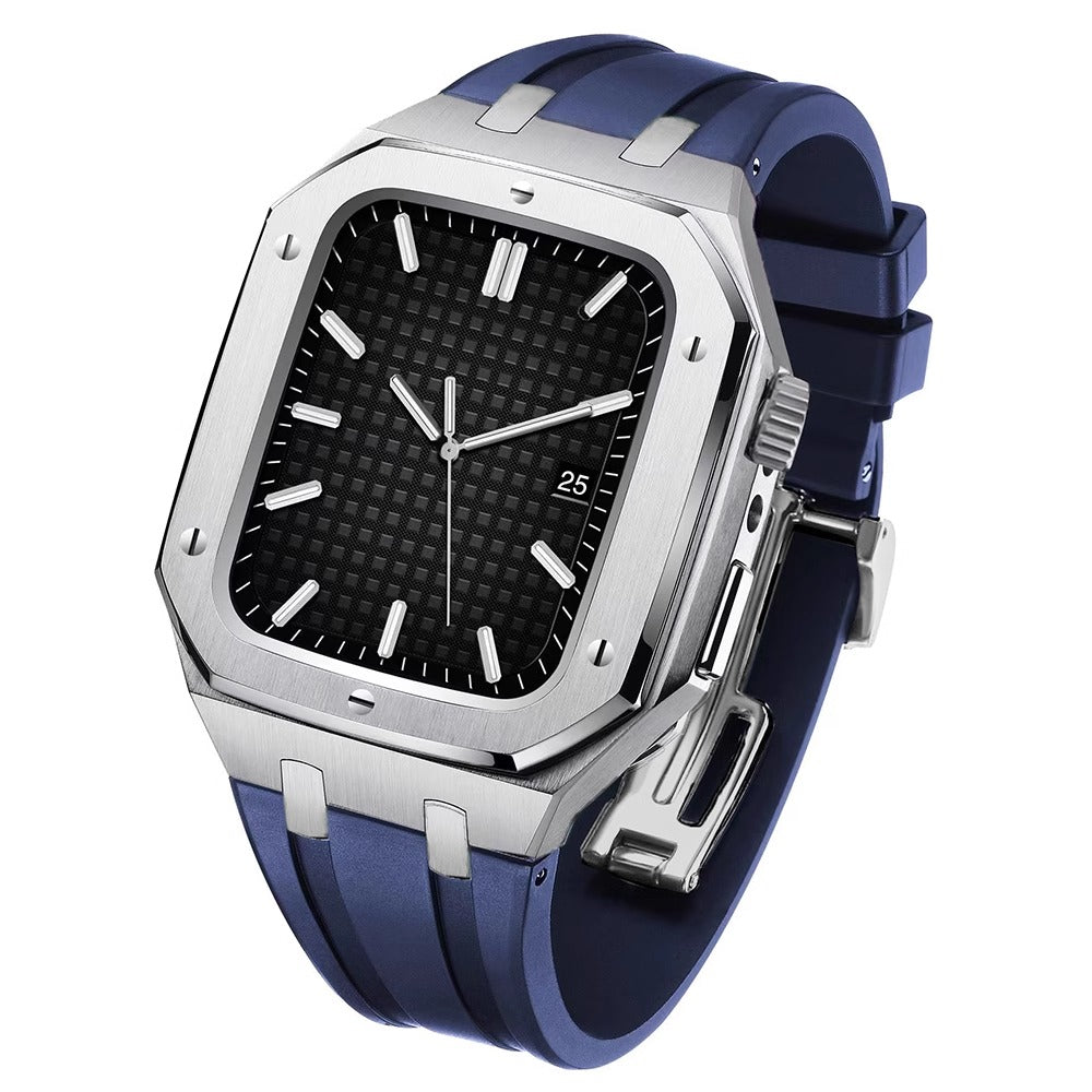 CALORA_ Hublis - Siliconenband Roestvrijstalen Behuizing Retrofit-set voor Apple Watch