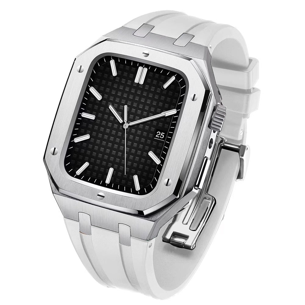 CALORA_ Hublis - Siliconenband Roestvrijstalen Behuizing Retrofit-set voor Apple Watch