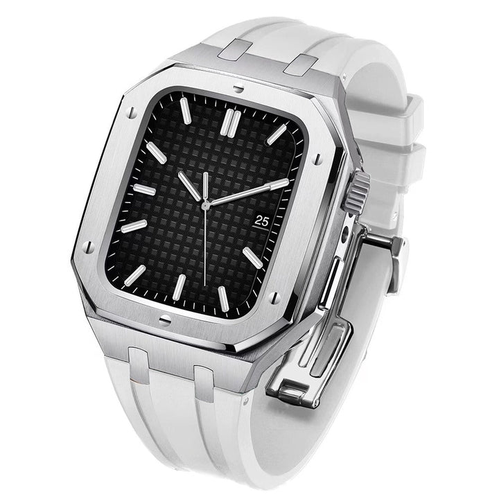 CALORA_ Hublis - Siliconenband Roestvrijstalen Behuizing Retrofit-set voor Apple Watch