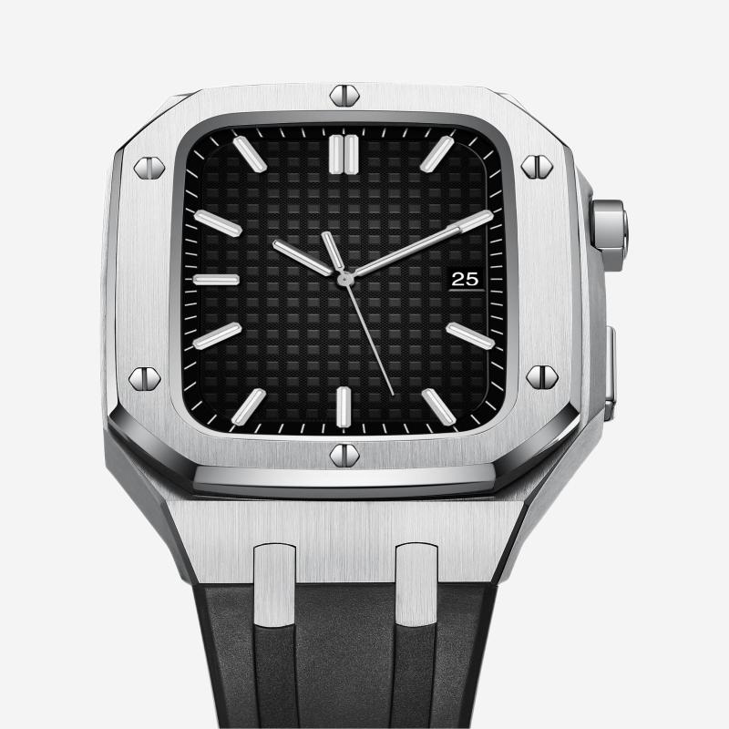 CALORA_ Hublis - Siliconenband Roestvrijstalen Behuizing Retrofit-set voor Apple Watch