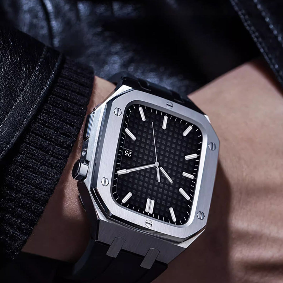 CALORA_ Hublis - Siliconenband Roestvrijstalen Behuizing Retrofit-set voor Apple Watch