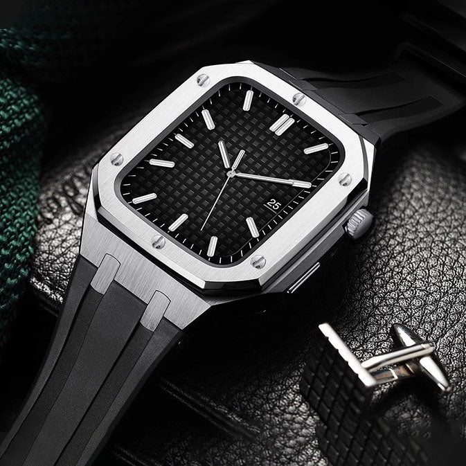 CALORA_ Hublis - Siliconenband Roestvrijstalen Behuizing Retrofit-set voor Apple Watch