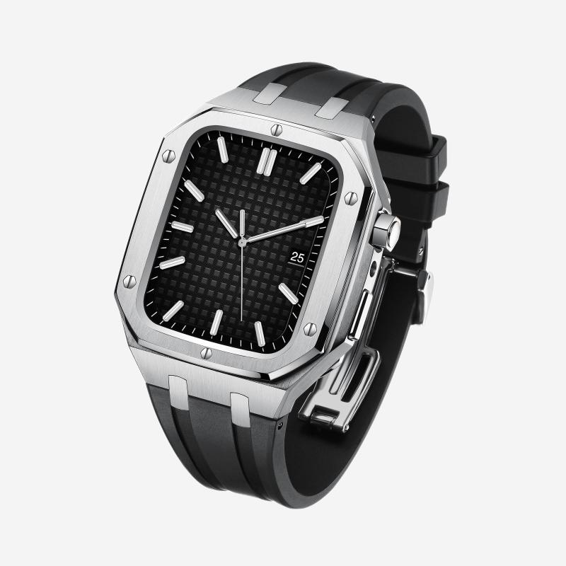 CALORA_ Hublis - Siliconenband Roestvrijstalen Behuizing Retrofit-set voor Apple Watch