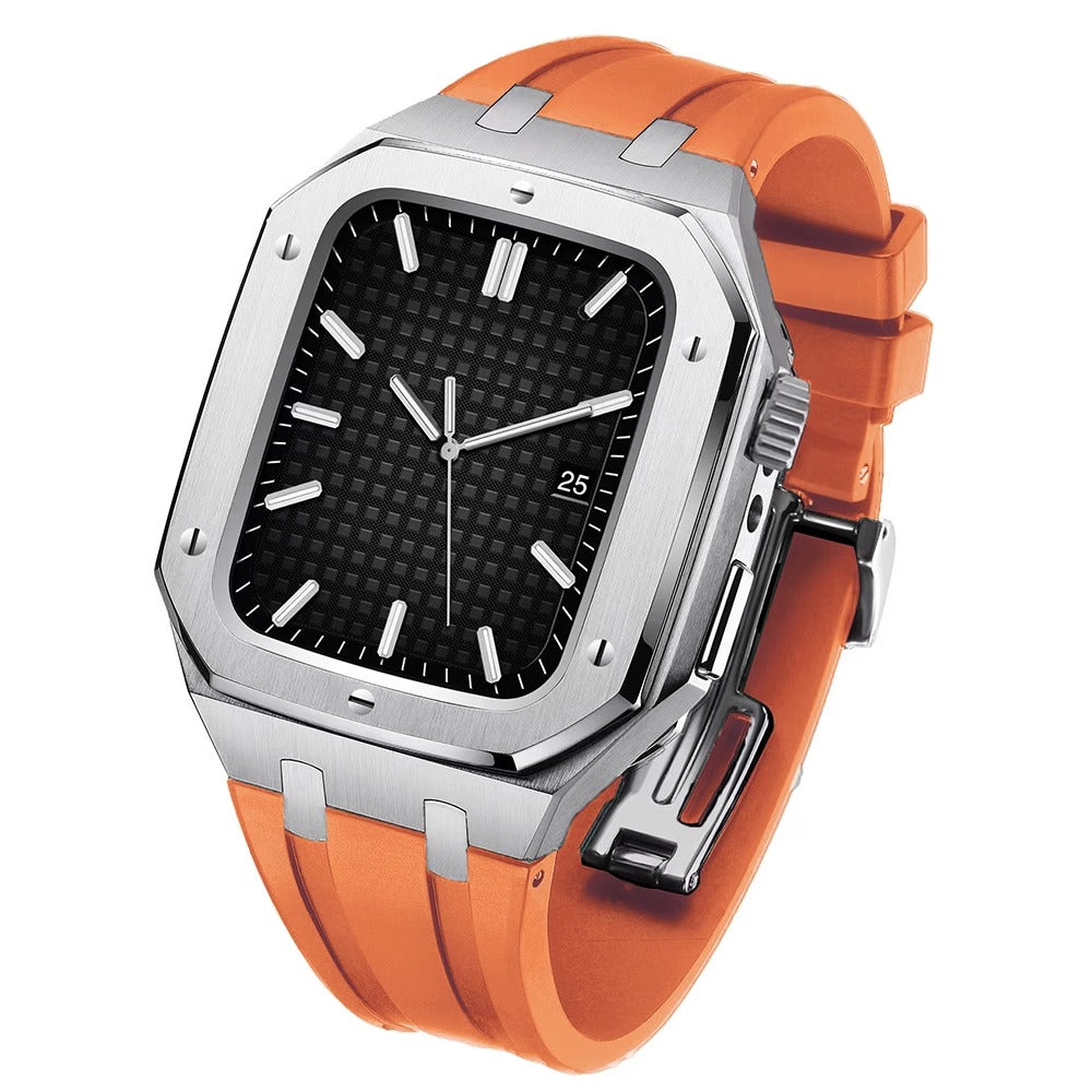 CALORA_ Hublis - Siliconenband Roestvrijstalen Behuizing Retrofit-set voor Apple Watch