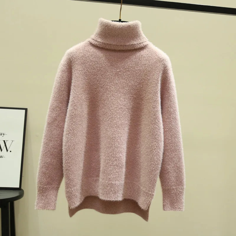 CALORA_ Isa | Dames hoge kraag losse verdikte imitatie nerts fleece trui