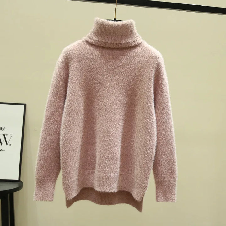 CALORA_ Isa | Dames hoge kraag losse verdikte imitatie nerts fleece trui