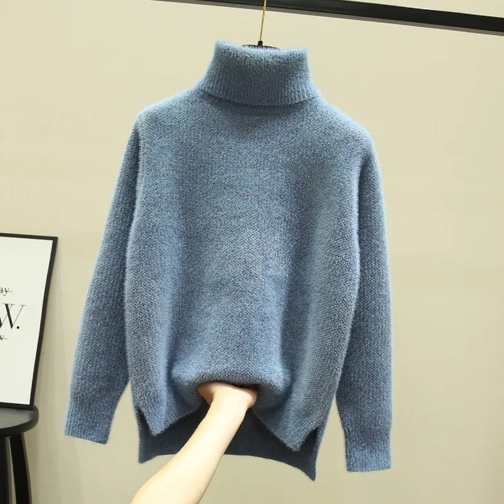 CALORA_ Isa | Dames hoge kraag losse verdikte imitatie nerts fleece trui