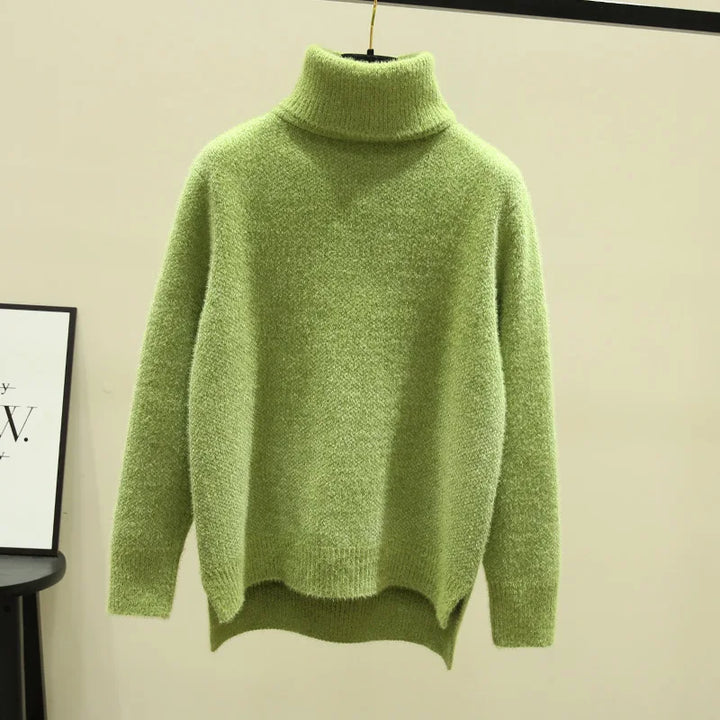 CALORA_ Isa | Dames hoge kraag losse verdikte imitatie nerts fleece trui