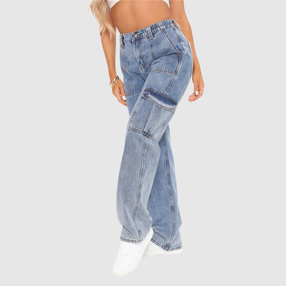 CALORA_ Jeans Elastische Taille Cargobroek