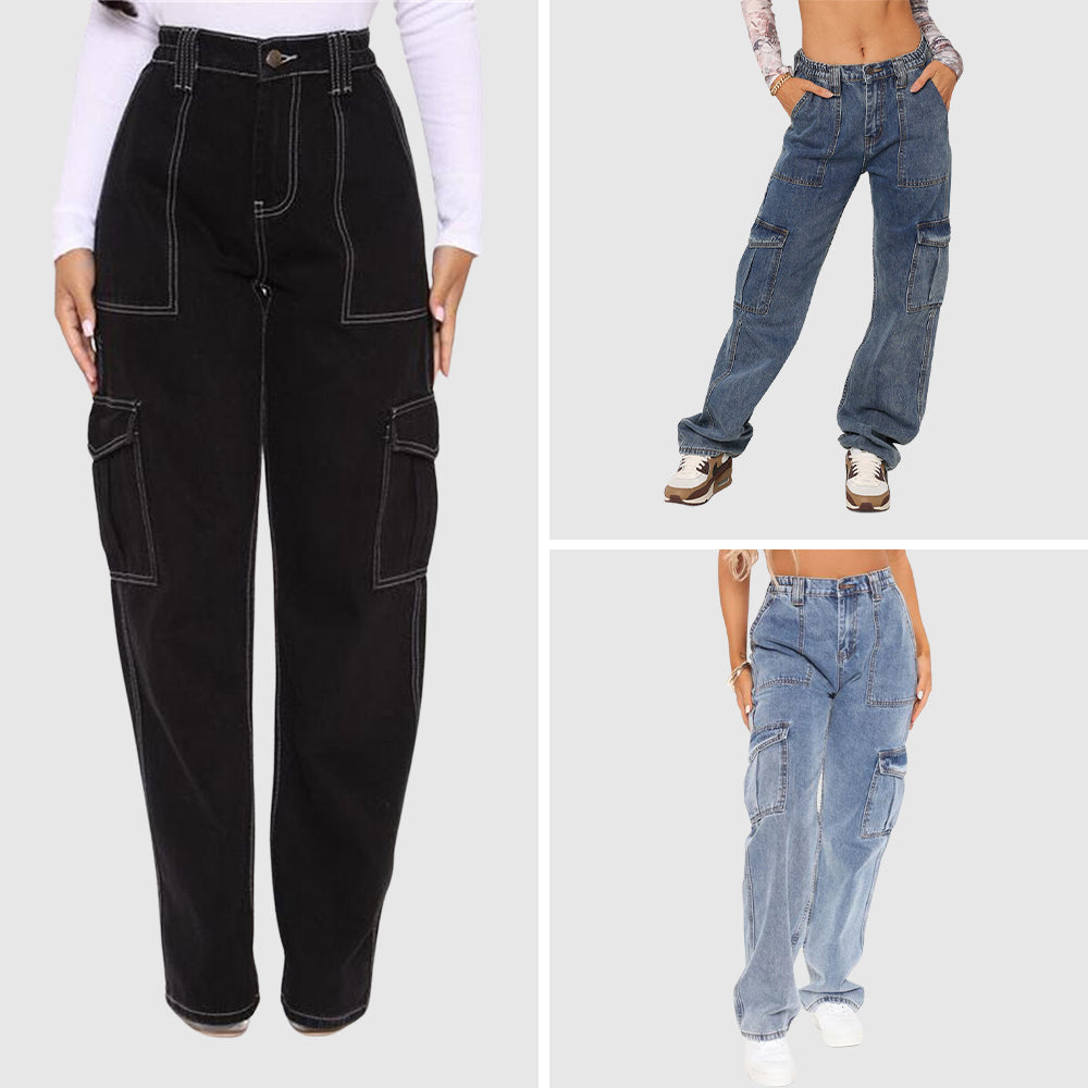 CALORA_ Jeans Elastische Taille Cargobroek
