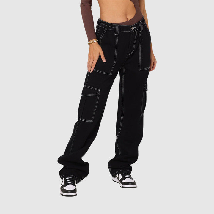 CALORA_ Jeans Elastische Taille Cargobroek