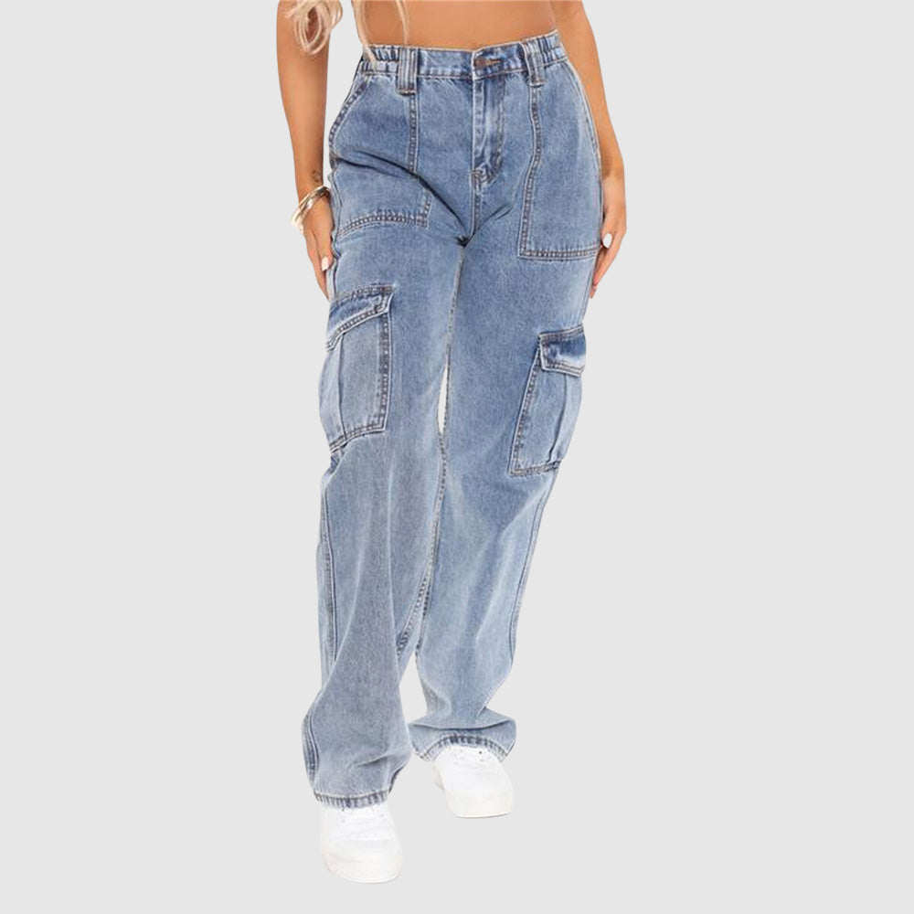 CALORA_ Jeans Elastische Taille Cargobroek