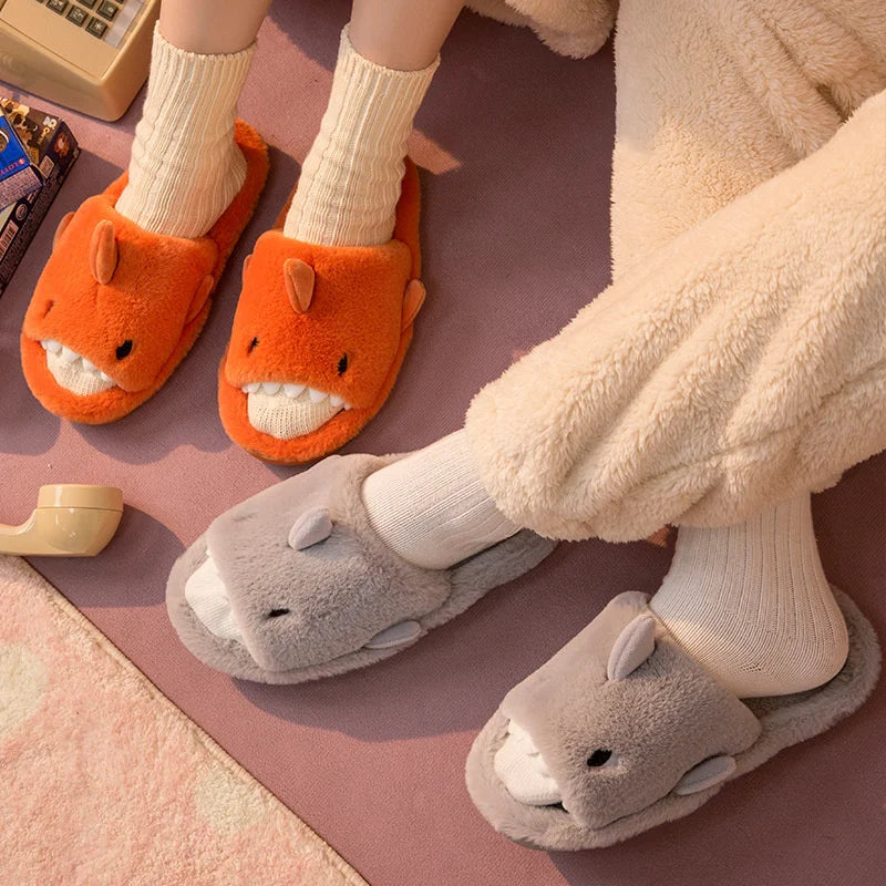 CALORA_ Fluffies | Winter Warme Pantoffels Plush Haai Slippers Dames Kinderen