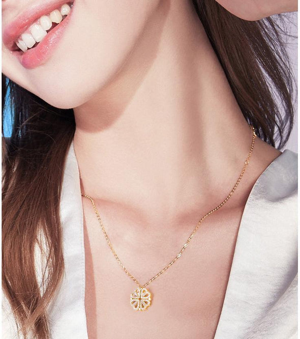 CALORA_ Kleeblatt en Hart Halsketting met Magnetische Veranderfunctie