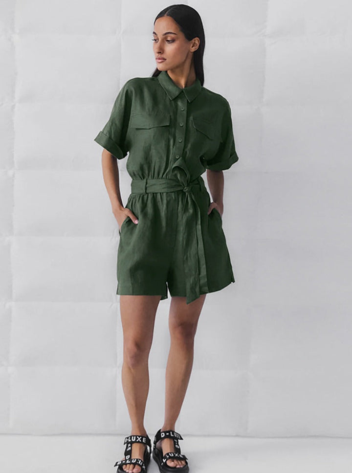 CALORA_ Lace-up veelzijdige short sleeve brede pijpen Jumpsuit