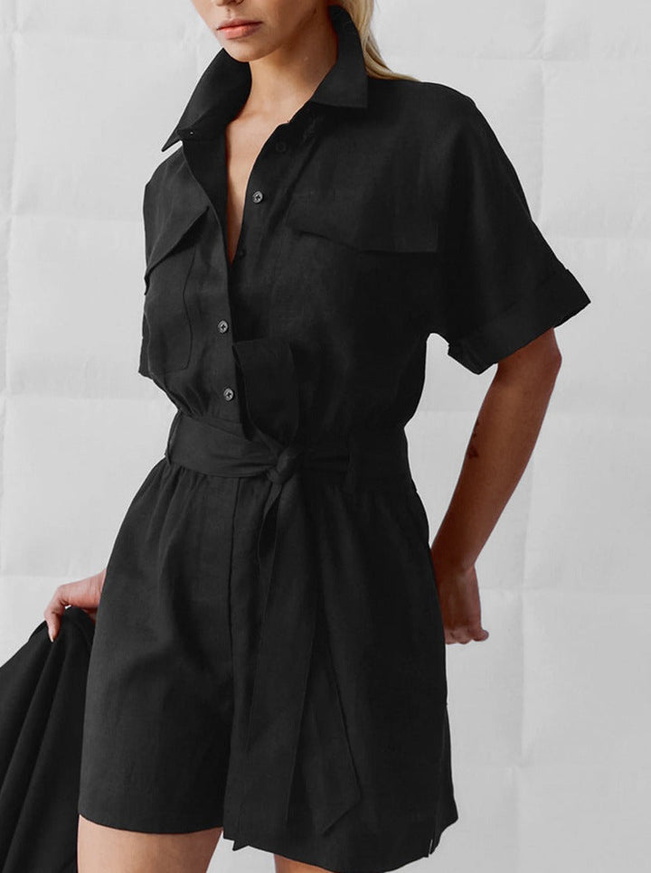 CALORA_ Lace-up veelzijdige short sleeve brede pijpen Jumpsuit