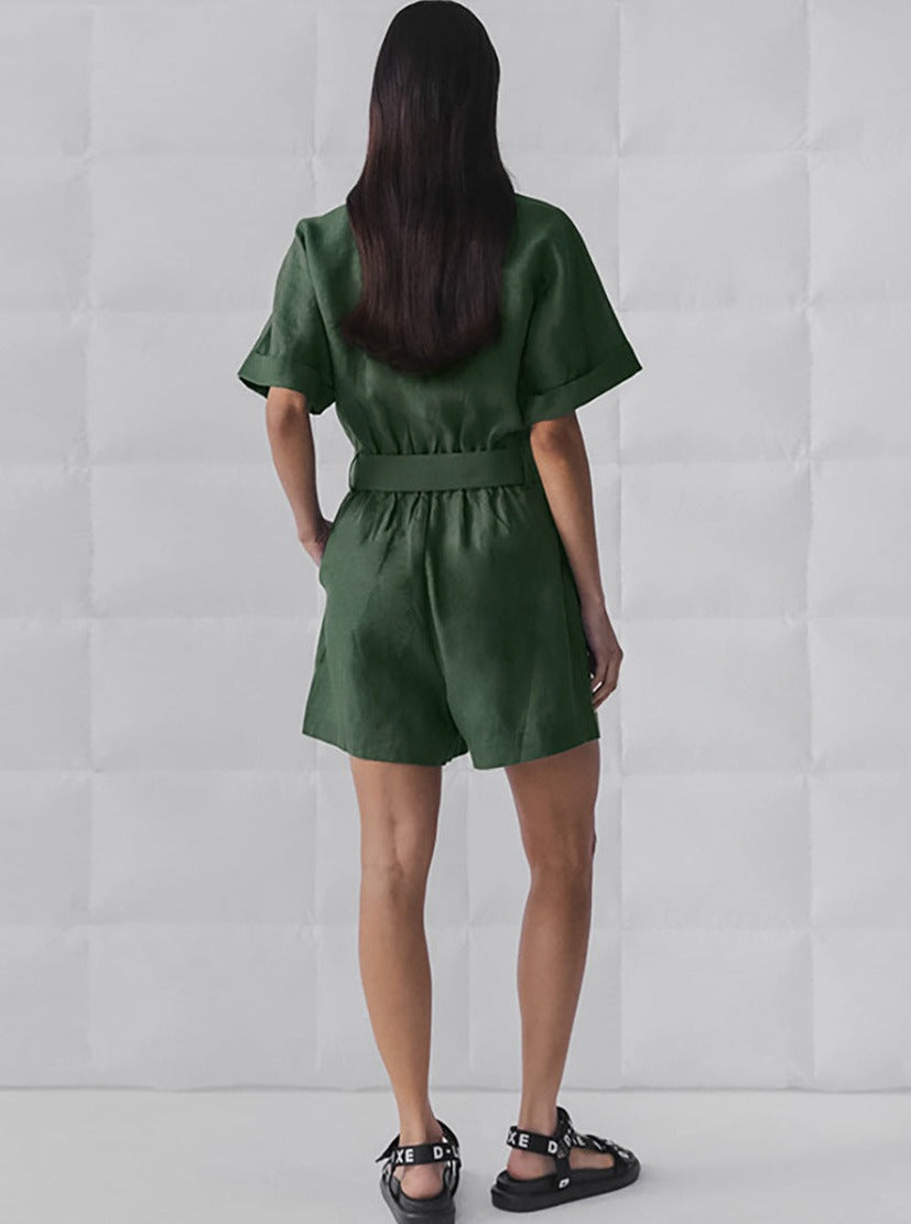 CALORA_ Lace-up veelzijdige short sleeve brede pijpen Jumpsuit