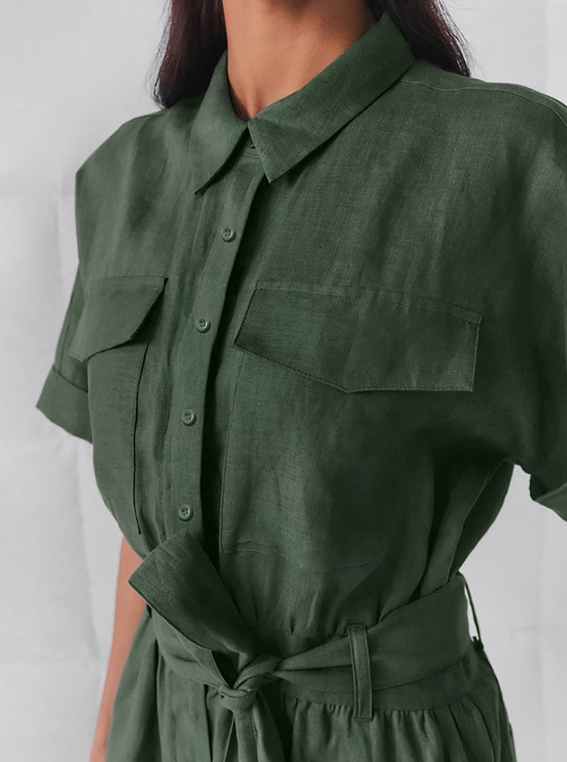CALORA_ Lace-up veelzijdige short sleeve brede pijpen Jumpsuit