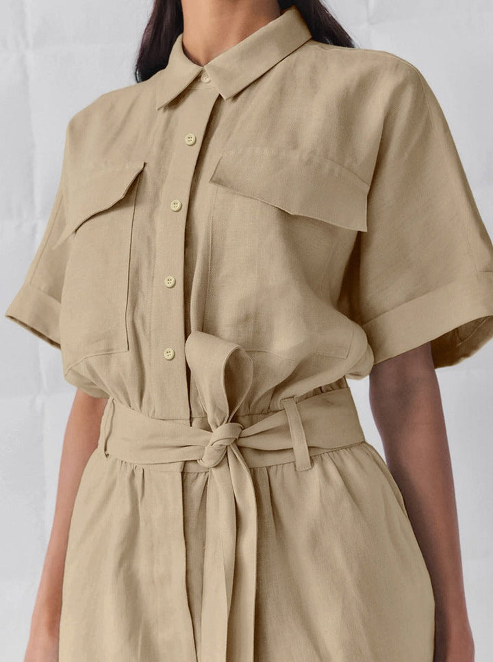 CALORA_ Lace-up veelzijdige short sleeve brede pijpen Jumpsuit