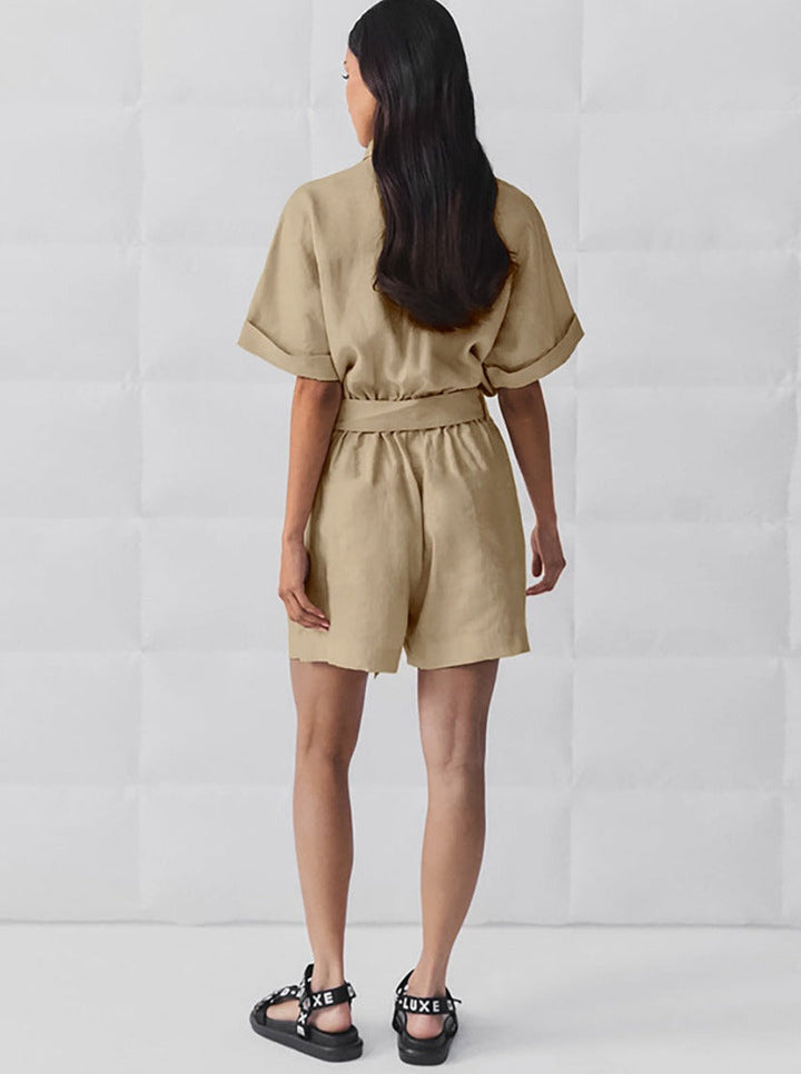 CALORA_ Lace-up veelzijdige short sleeve brede pijpen Jumpsuit