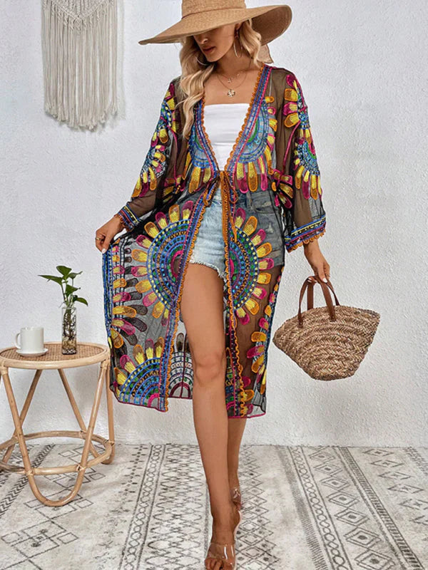 CALORA_ Lange Duster Kimono met Boho Print en Lichtgewicht Stof