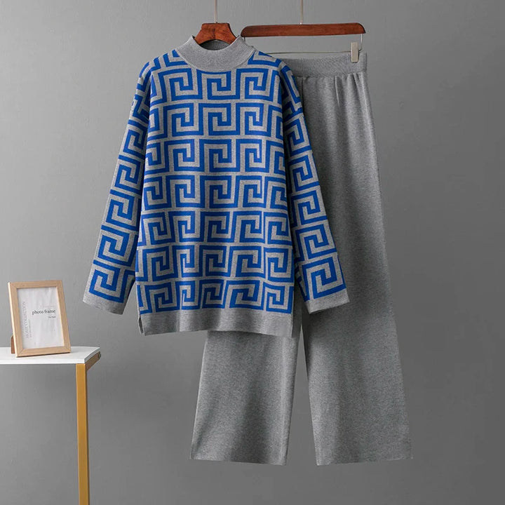 CALORA_ Lente/herfst o-hals jacquard trui en elegante casual losse broek 2 stuks - set