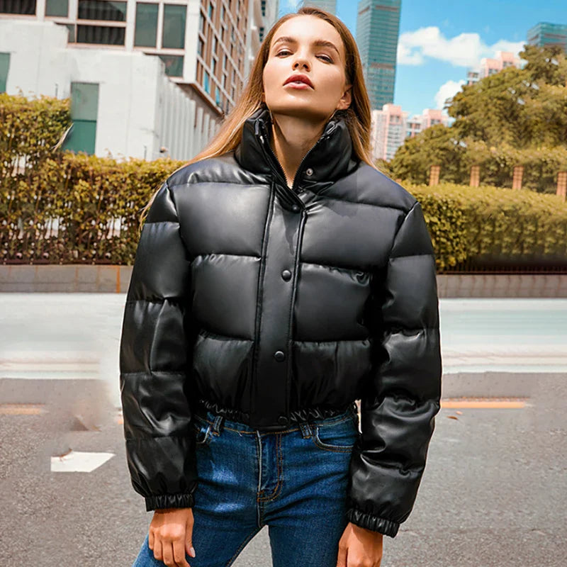 CALORA_ Leny | Elegante dames winter PU leren rits bomberjas