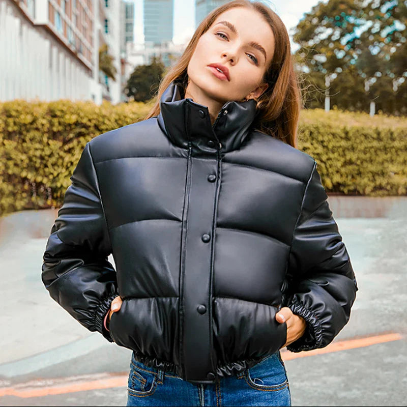 CALORA_ Leny | Elegante dames winter PU leren rits bomberjas