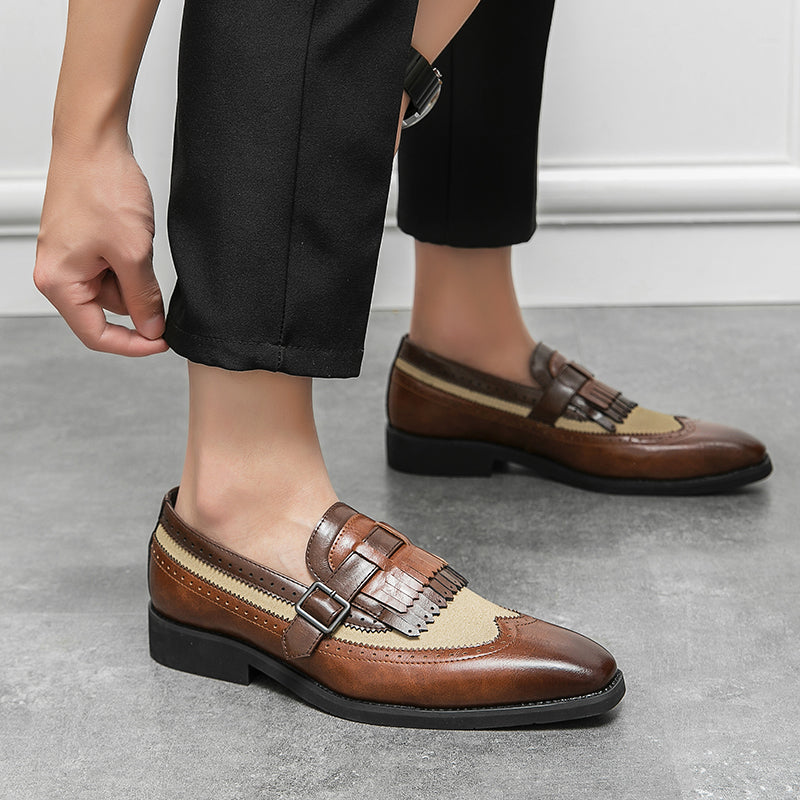 CALORA_ Leren Brogues met Franje en Sleek Gesp voor Dames en Heren
