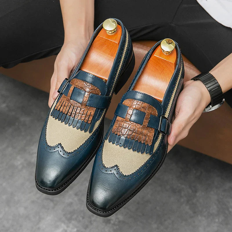 CALORA_ Leren Brogues met Franje en Sleek Gesp voor Dames en Heren