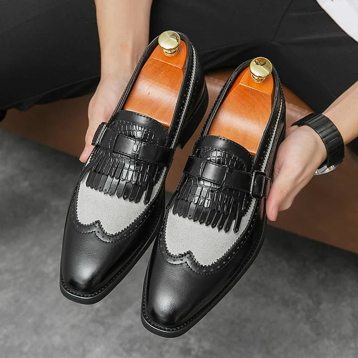 CALORA_ Leren Brogues met Franje en Sleek Gesp voor Dames en Heren