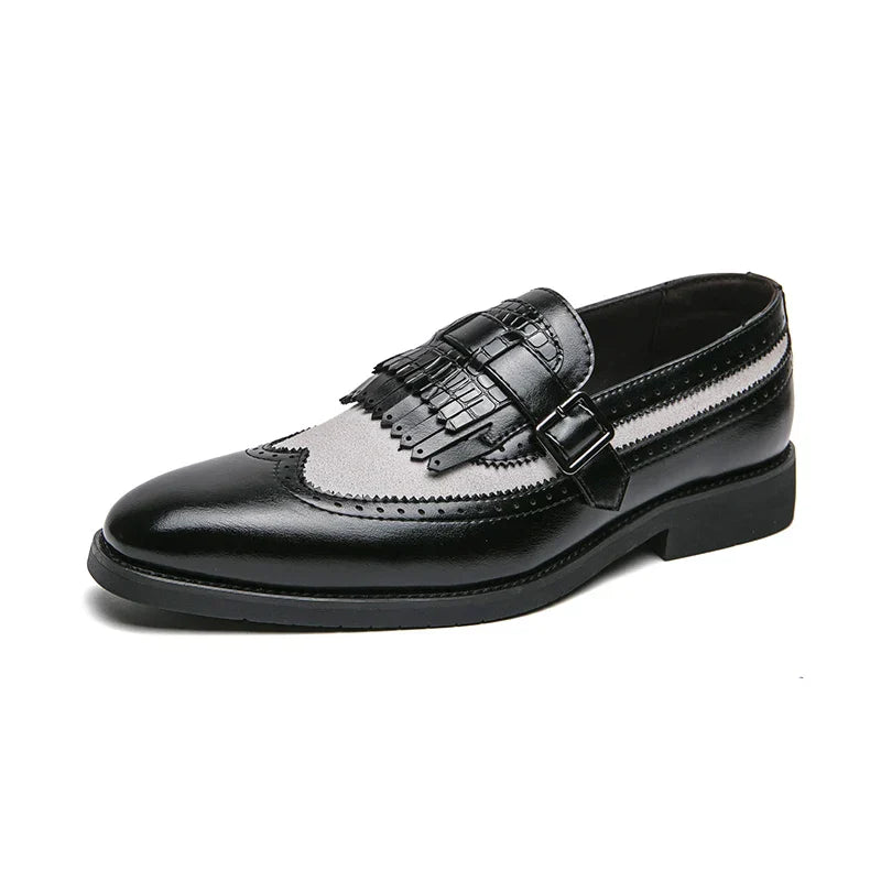 CALORA_ Leren Brogues met Franje en Sleek Gesp voor Dames en Heren