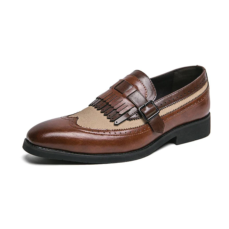 CALORA_ Leren Brogues met Franje en Sleek Gesp voor Dames en Heren