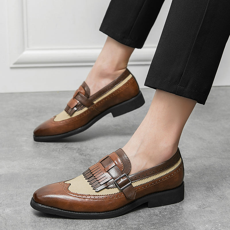 CALORA_ Leren Brogues met Franje en Sleek Gesp voor Dames en Heren