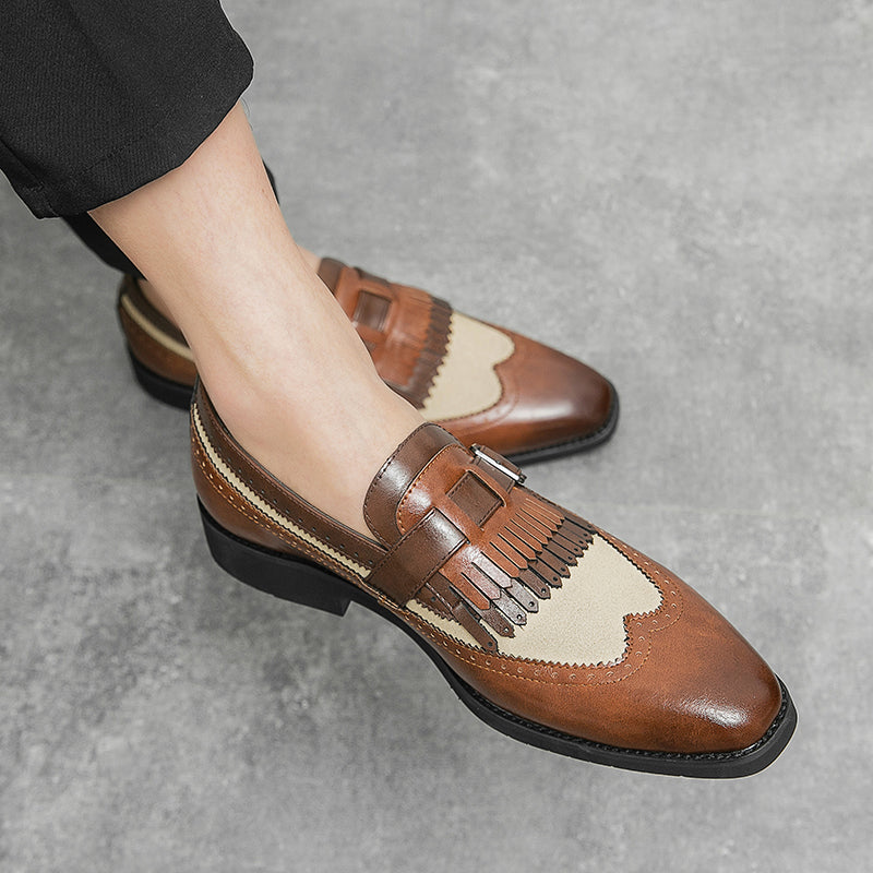 CALORA_ Leren Brogues met Franje en Sleek Gesp voor Dames en Heren