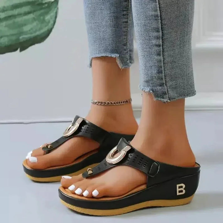 CALORA_ Leren Zomer Sandalen met Gemiddelde Hakhoogte van 3 tot 5 cm