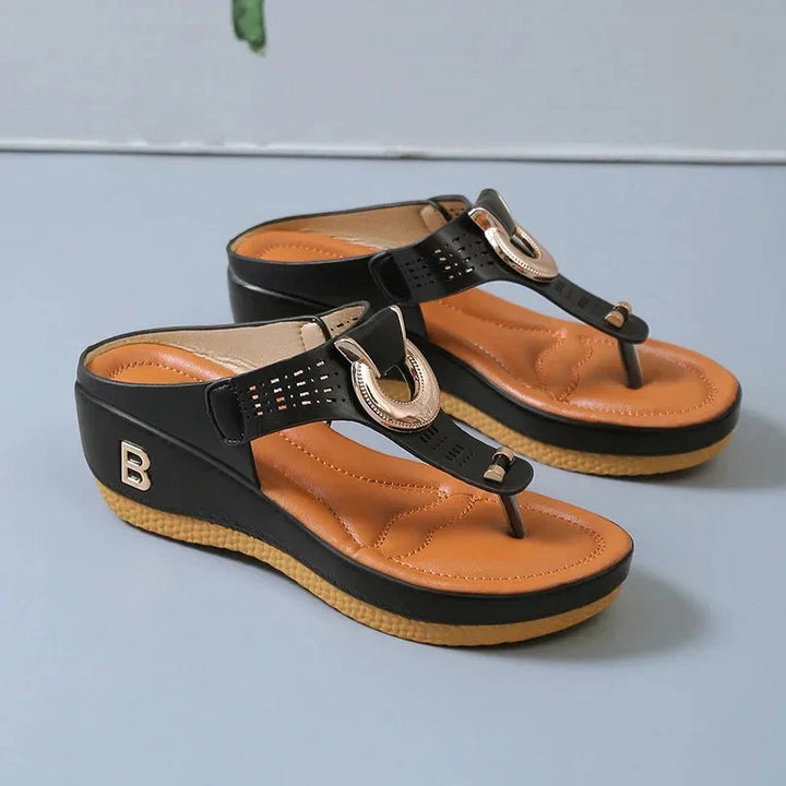 CALORA_ Leren Zomer Sandalen met Gemiddelde Hakhoogte van 3 tot 5 cm