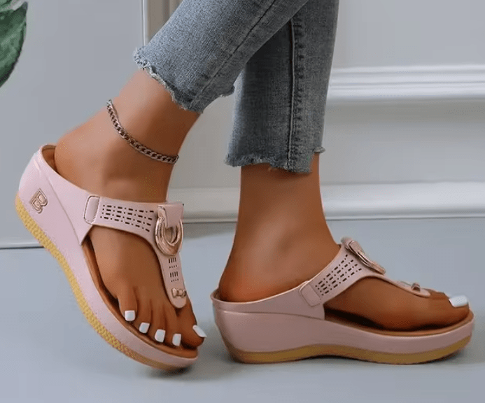 CALORA_ Leren Zomer Sandalen met Gemiddelde Hakhoogte van 3 tot 5 cm