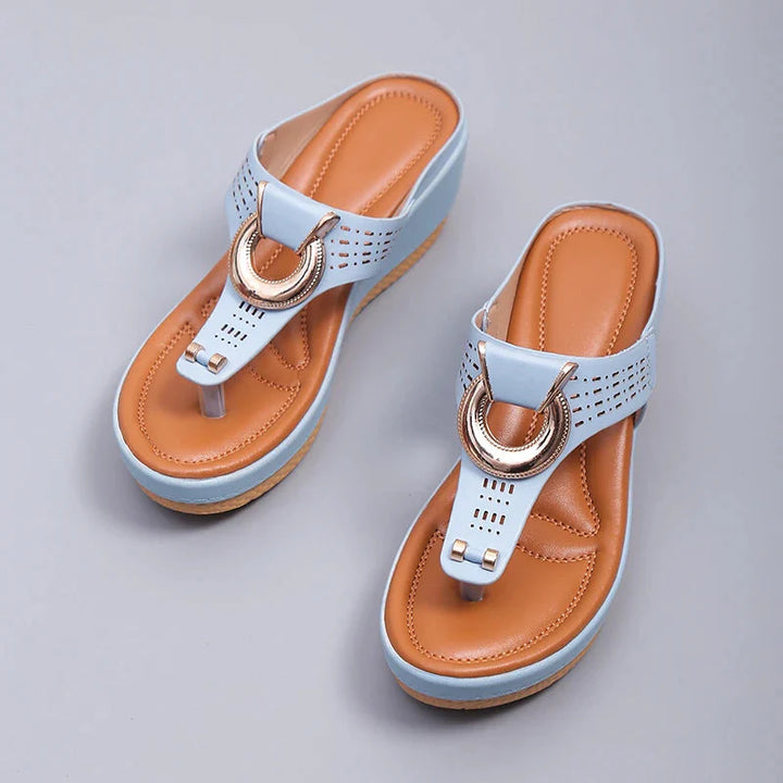 CALORA_ Leren Zomer Sandalen met Gemiddelde Hakhoogte van 3 tot 5 cm