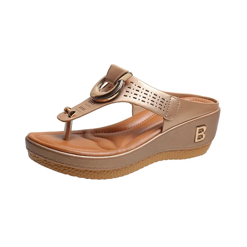 CALORA_ Leren Zomer Sandalen met Gemiddelde Hakhoogte van 3 tot 5 cm