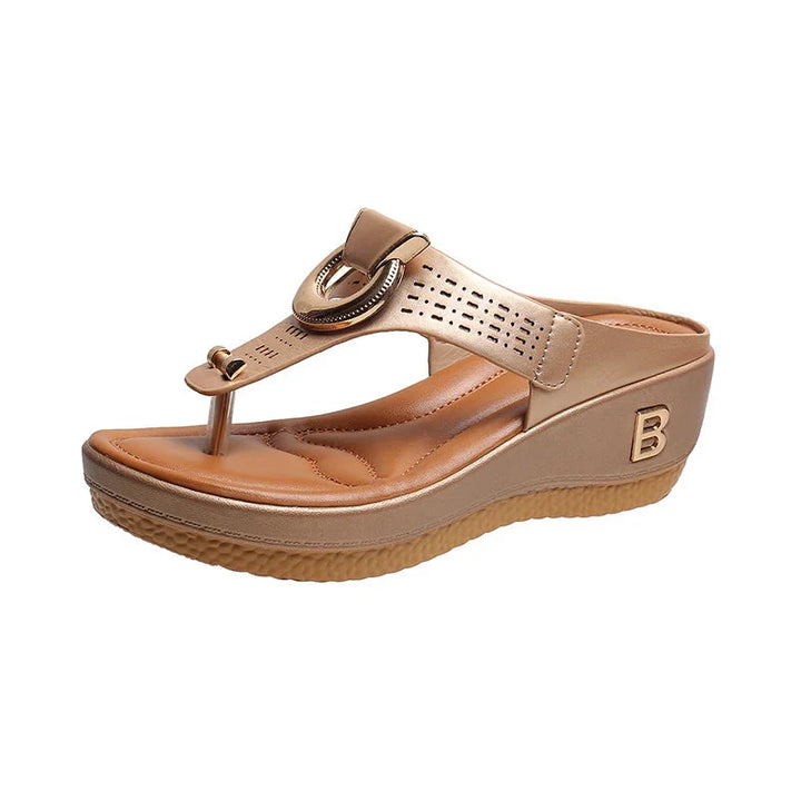 CALORA_ Leren Zomer Sandalen met Gemiddelde Hakhoogte van 3 tot 5 cm