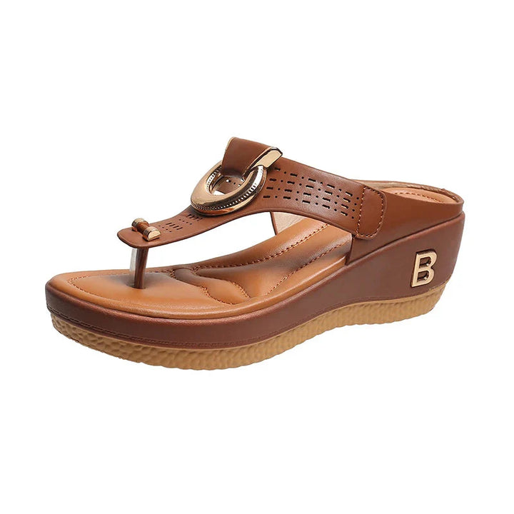 CALORA_ Leren Zomer Sandalen met Gemiddelde Hakhoogte van 3 tot 5 cm