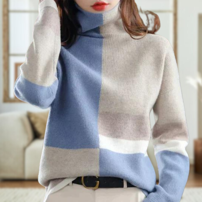 CALORA_ Lineva | Elegante blauw-witte combinatietrui