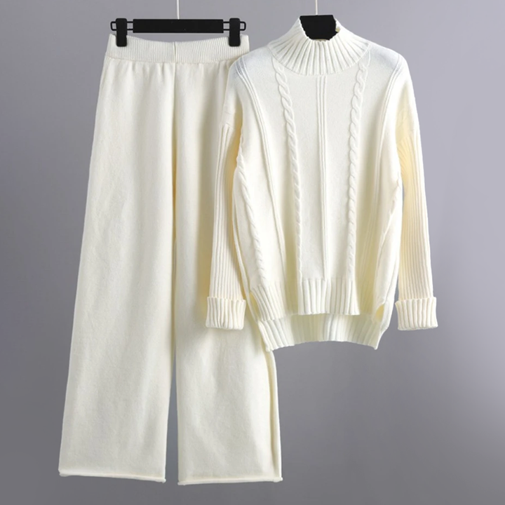 CALORA_ Linn | Set van coltrui en wijde gebreide broek voor dames
