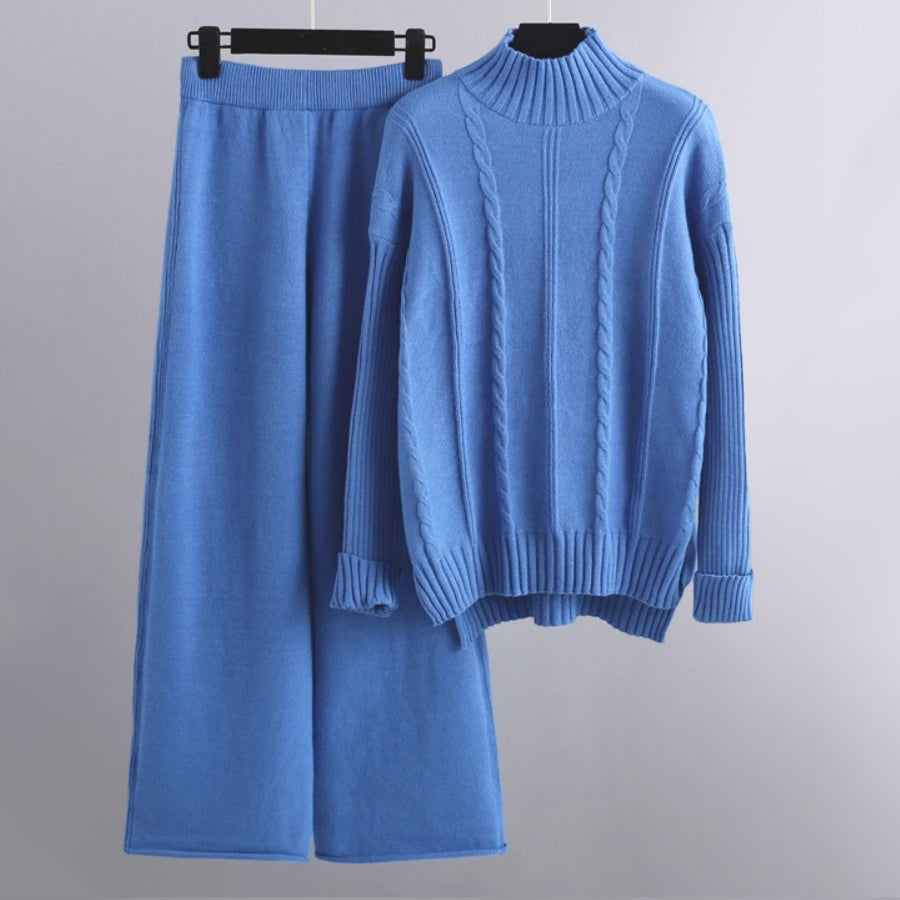 CALORA_ Linn | Set van coltrui en wijde gebreide broek voor dames