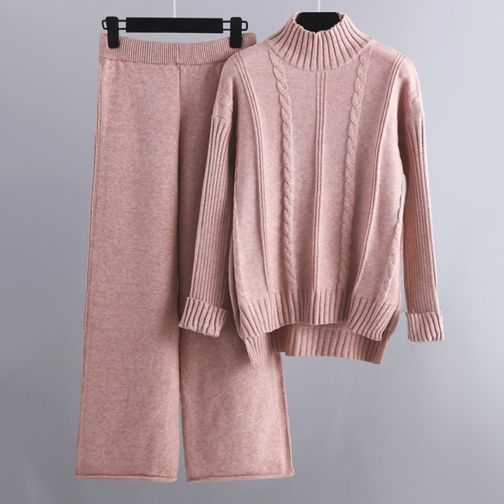 CALORA_ Linn | Set van coltrui en wijde gebreide broek voor dames